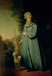 Spaziergang im Park von Zarskoje Selo (mit der Schachfiguren-Säule im Hintergrund) 1794